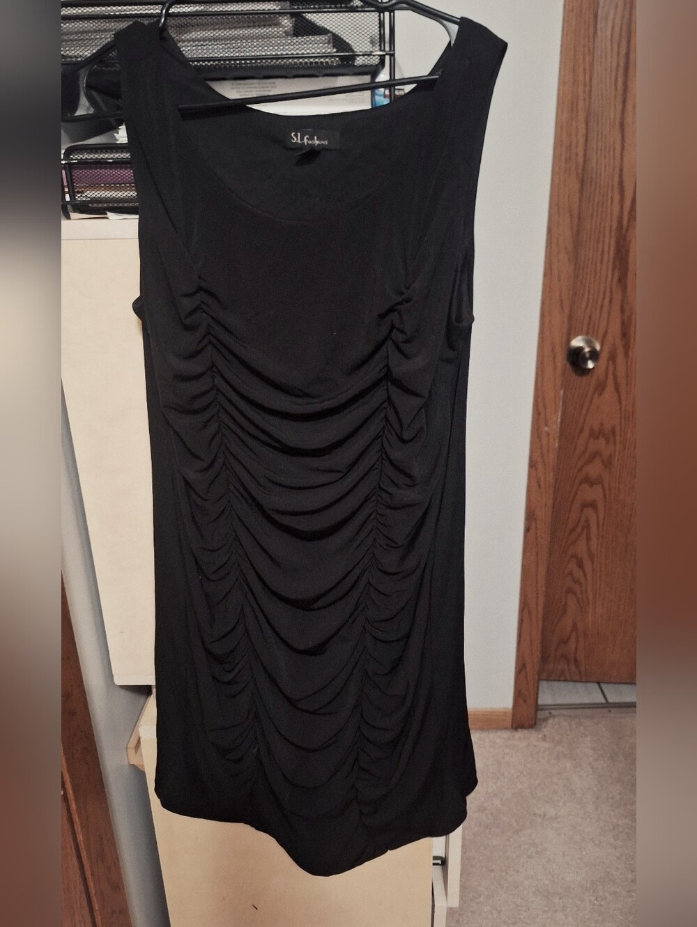 SL Fashions Black Sleeveless Ruched Front Dress
